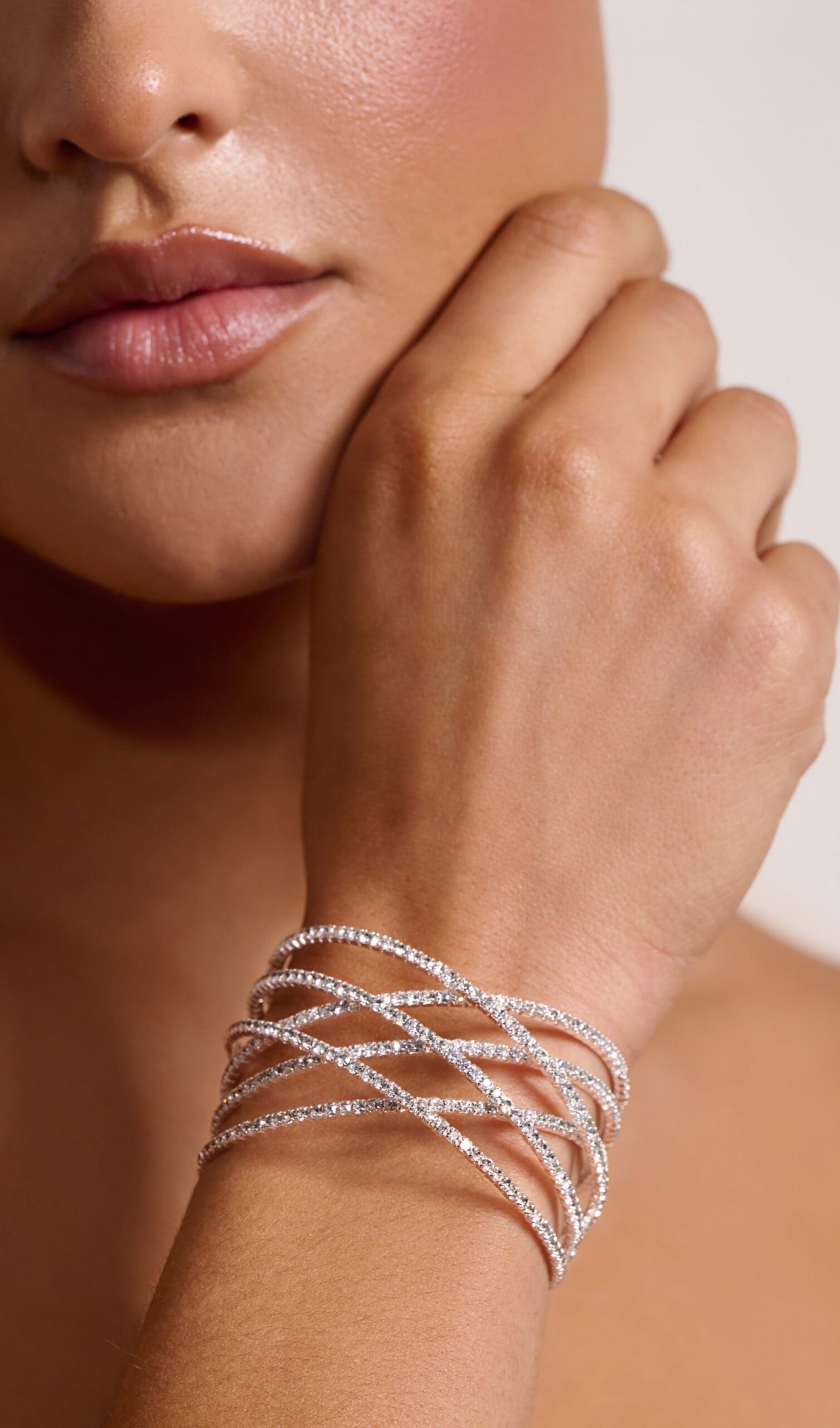 Fashionslee Women Silver Diamante Layered Cuff Bracelet