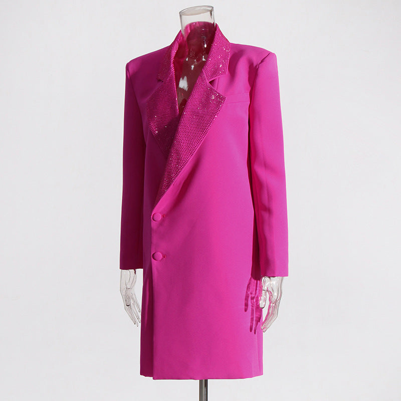 Fashionslee Women Adara Rhinestone Coat In Hot Pink