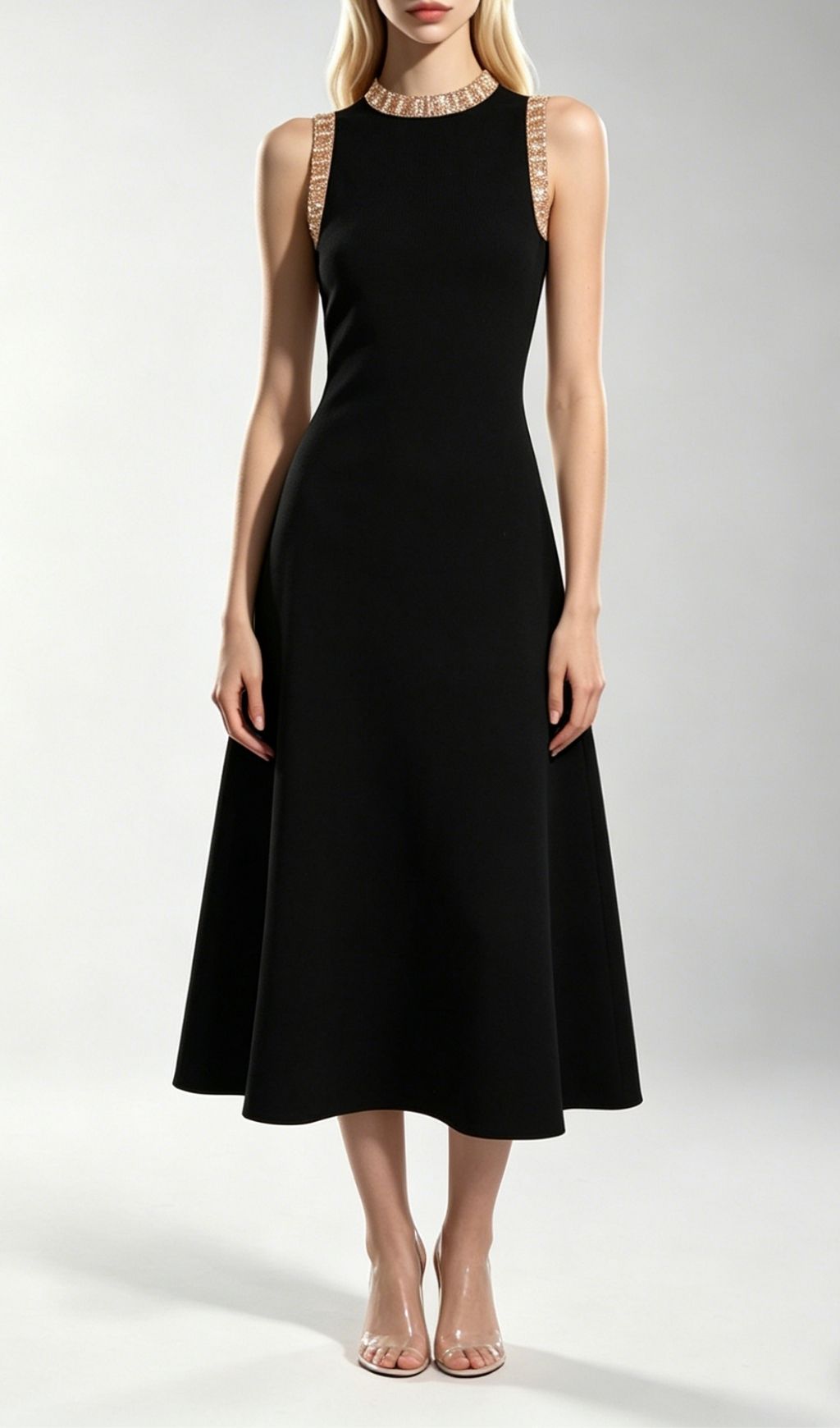 Fashionslee Women Kimberlina Black Sleeveless Beaded Knit Midi Dress