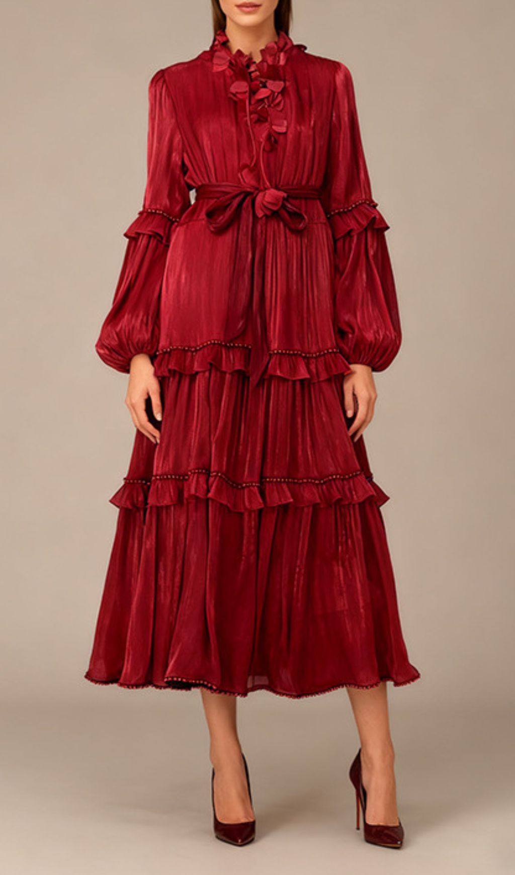 Fashionslee Women Ilissa Long Sleeve Ruffle Midi Dress