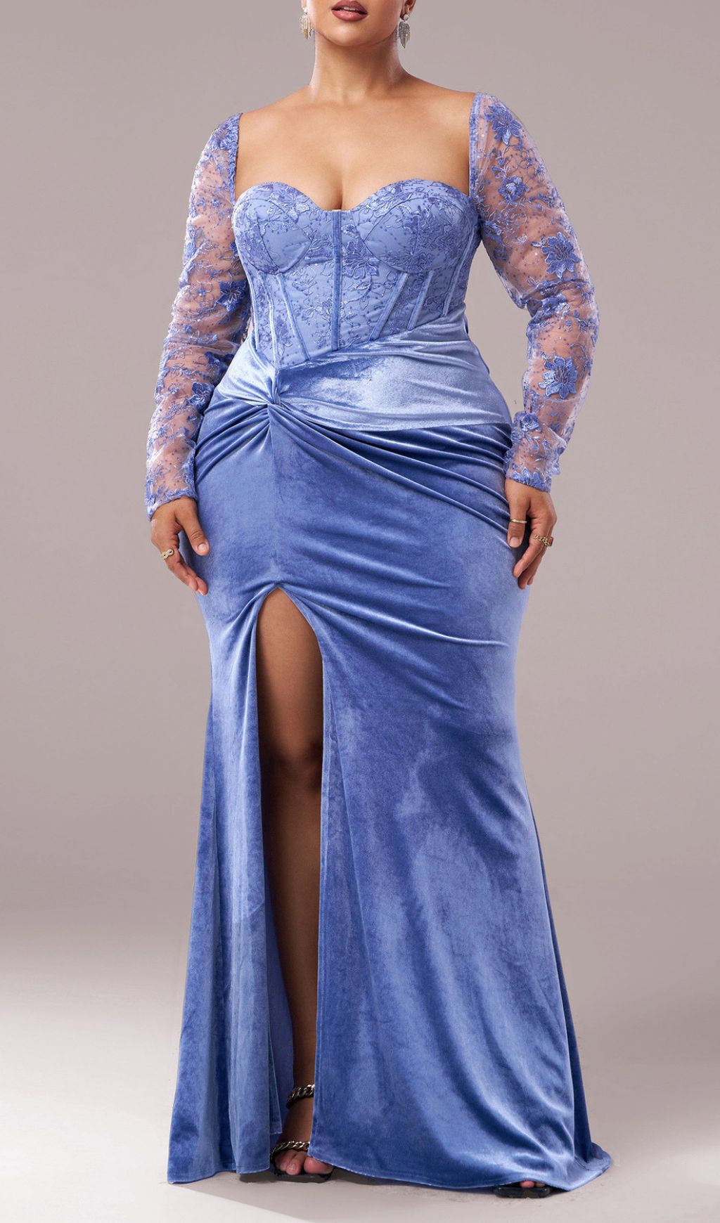 Fashionslee Women Jaan Blue Long Sleeve Plus Size Maxi Dress
