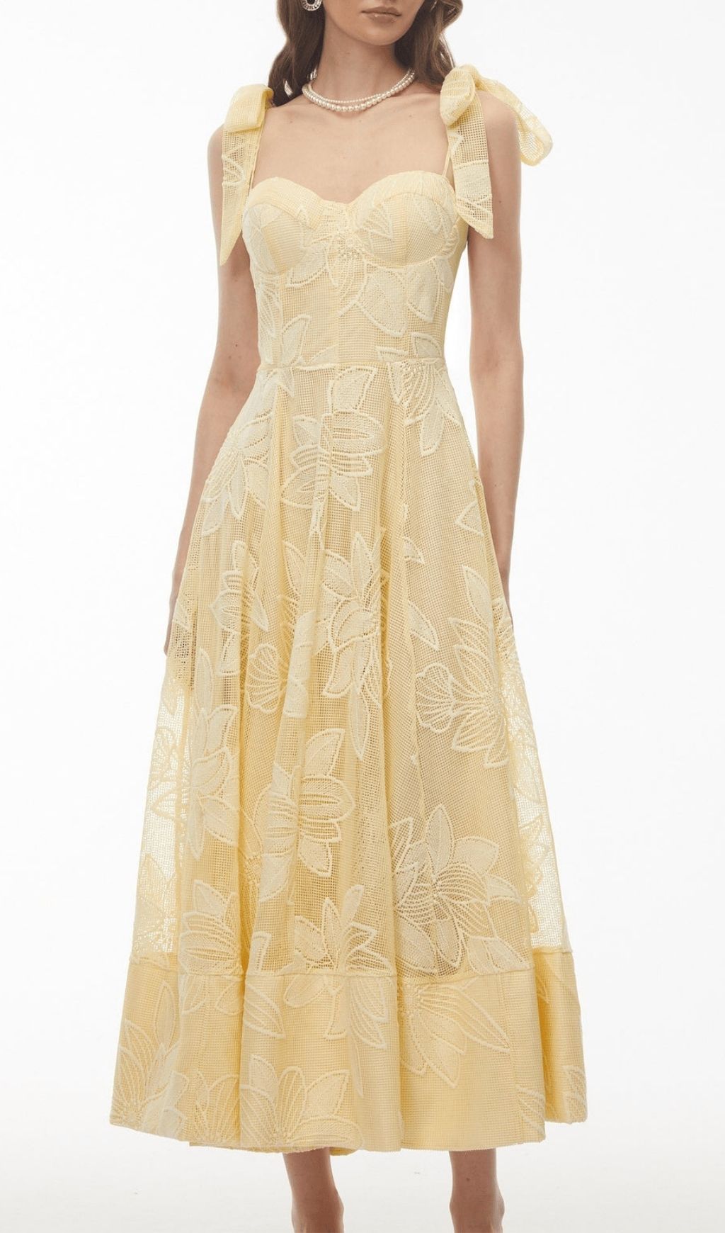 Fashionslee Women Kirstie Yellow Strappy Embroidery Midi Dress