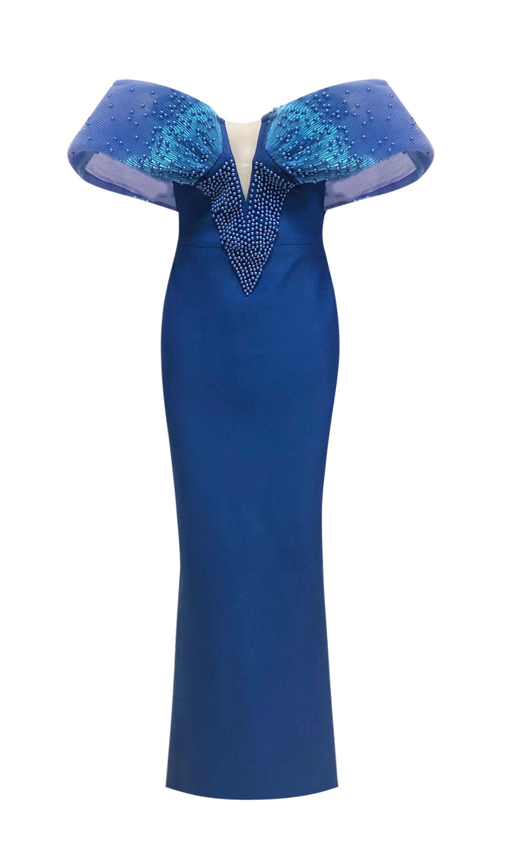 Fashionslee Women Emani Blue Off-Shoulder Maxi Bandage Dress