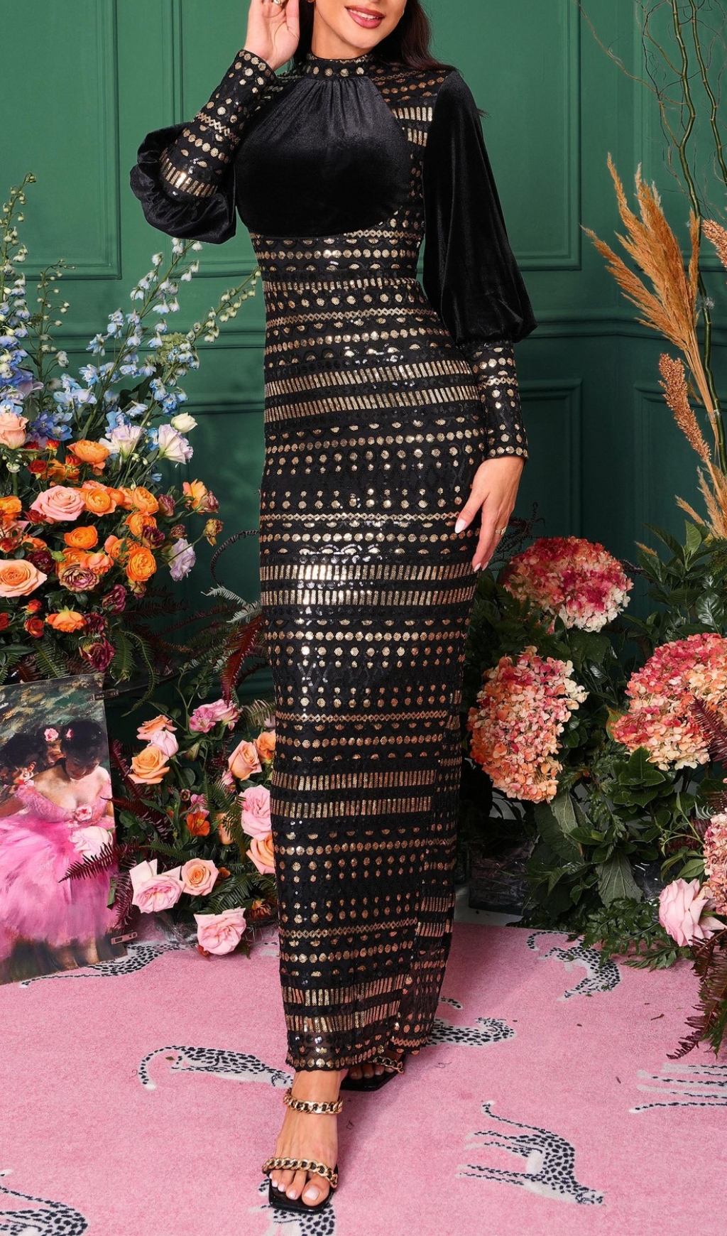 ec73fa41776f28235bd43458bf7d68ed.jpg Fashionslee Women Chalise Gold Sequin Long Sleeve Maxi Dress