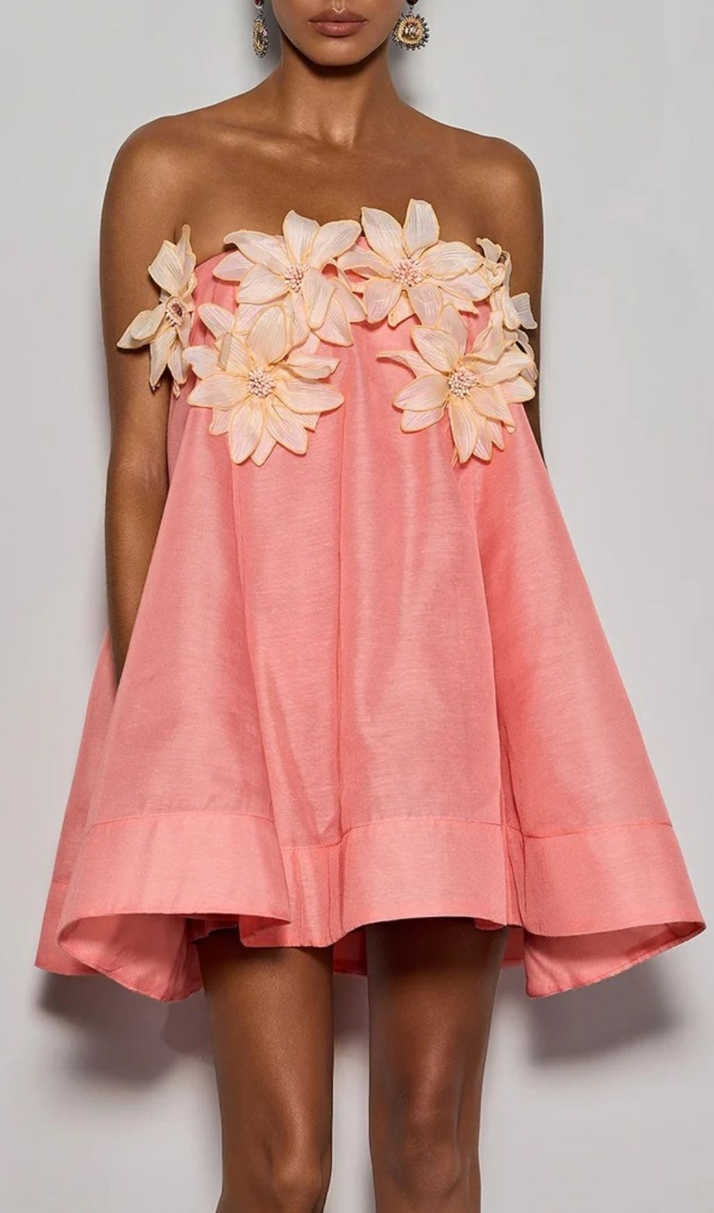 Fashionslee Women Gratho Strapless Flower Mini Dress In Coral