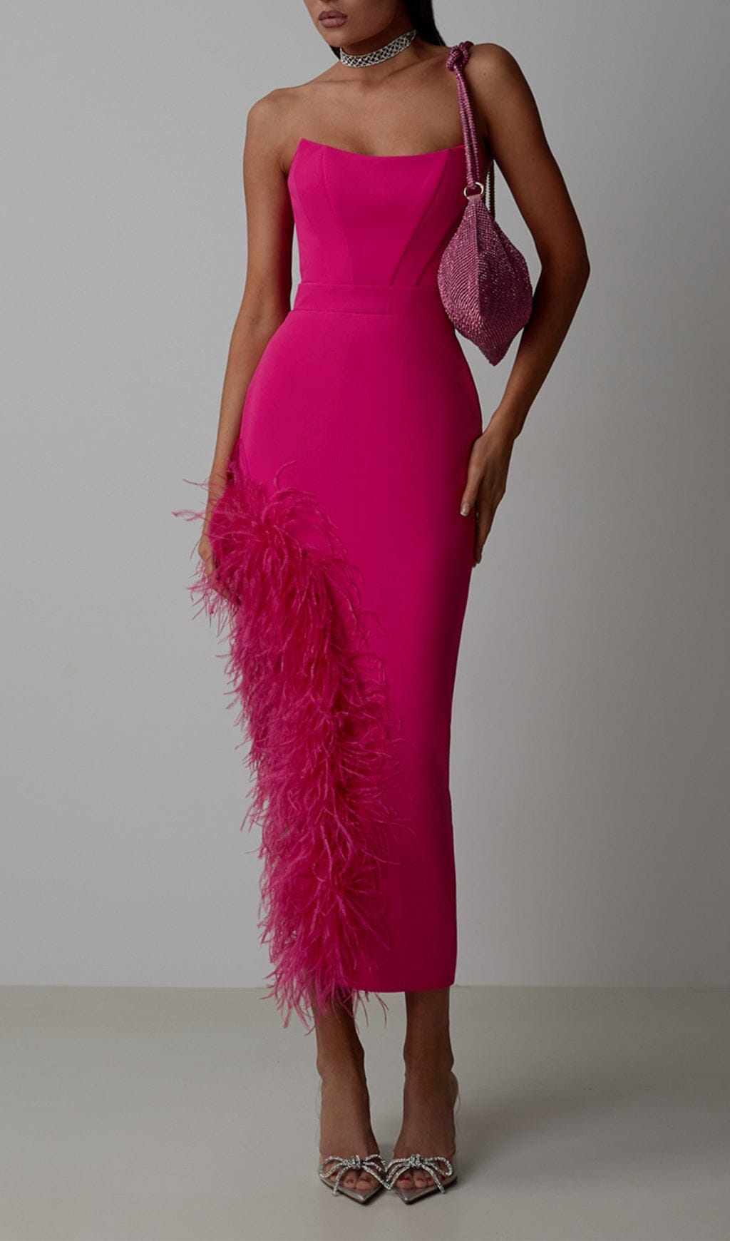 Fashionslee Women Feather High-Low Dress In Pink