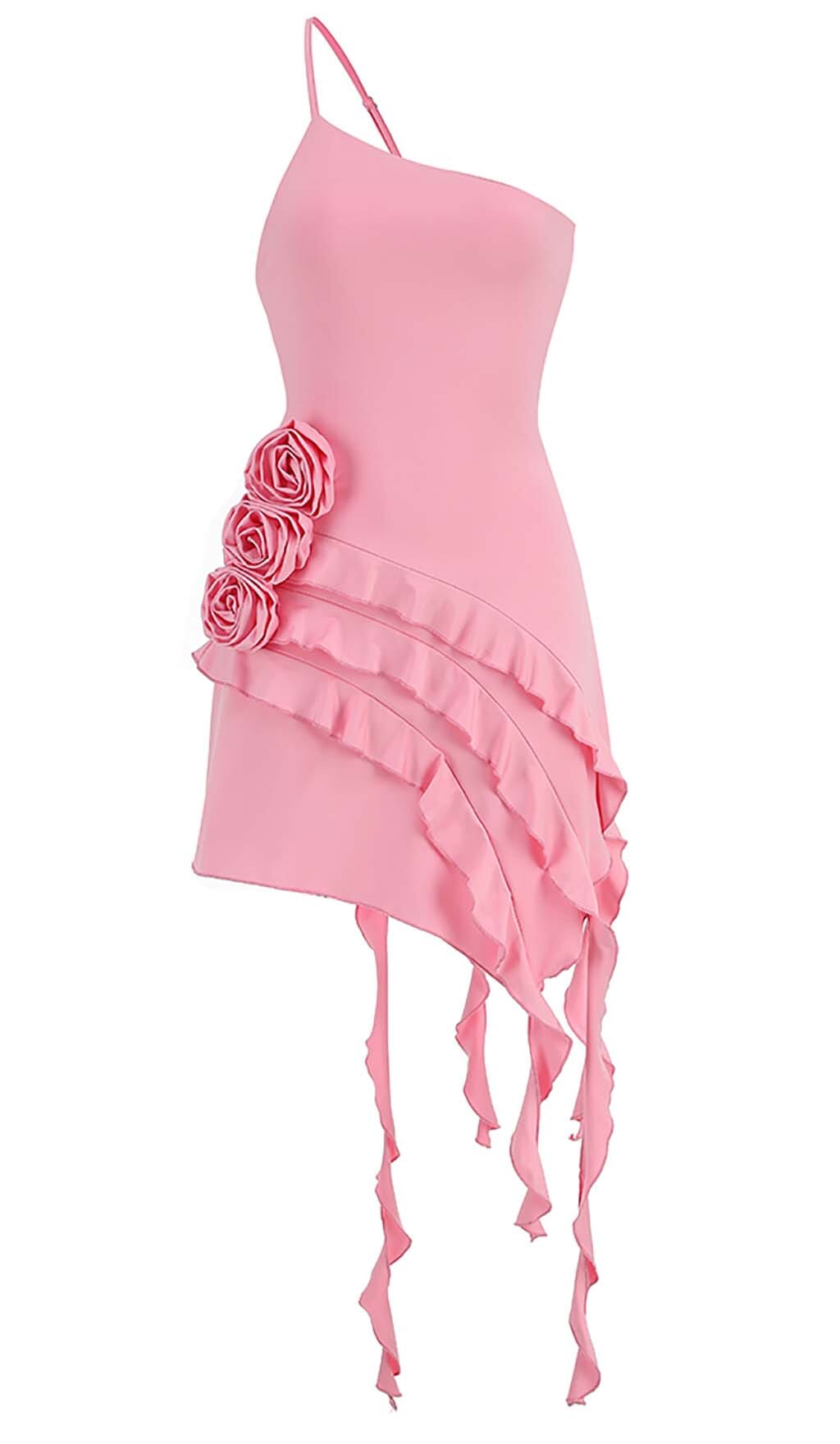 eca2f6d7aa286184b5a1f24bacb0e490.jpeg Fashionslee Women Rose-Detail Ruffled Mini Dress In Pink