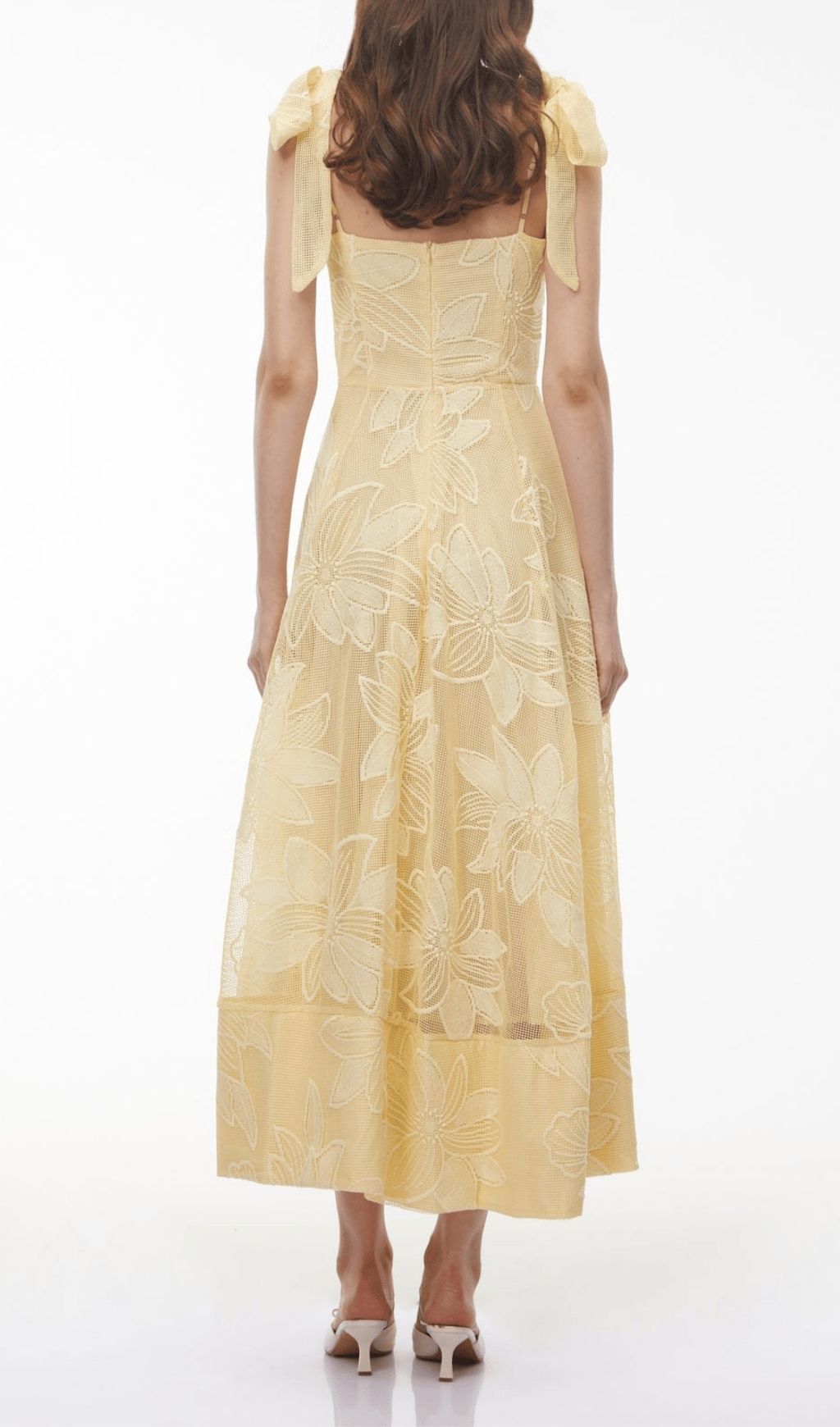 Fashionslee Women Kirstie Yellow Strappy Embroidery Midi Dress