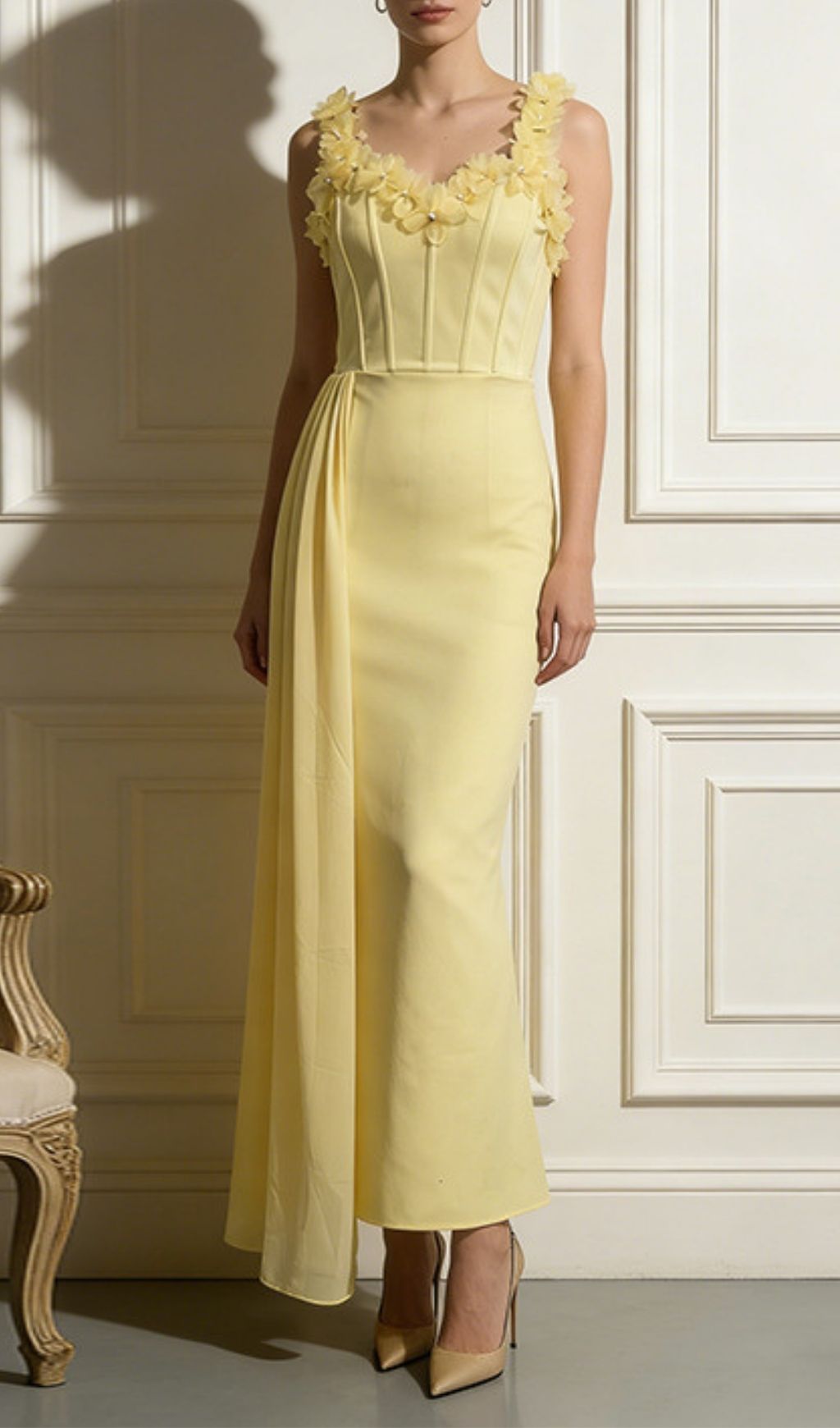 Fashionslee Women Keaghlan Yellow Flower Corset Maxi Dress