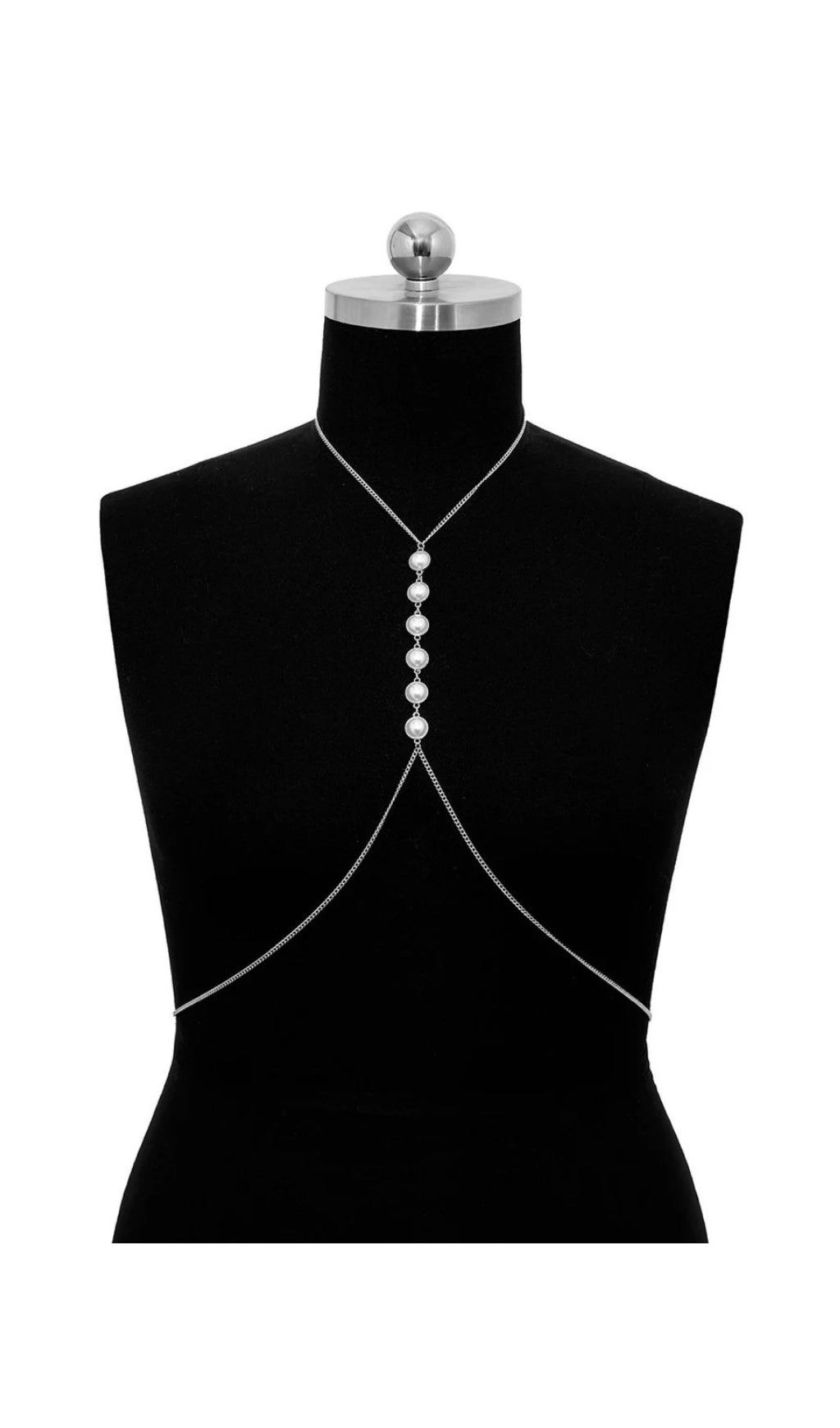 Fashionslee Women Pearl Crossover Chest Body Chain In Silver
