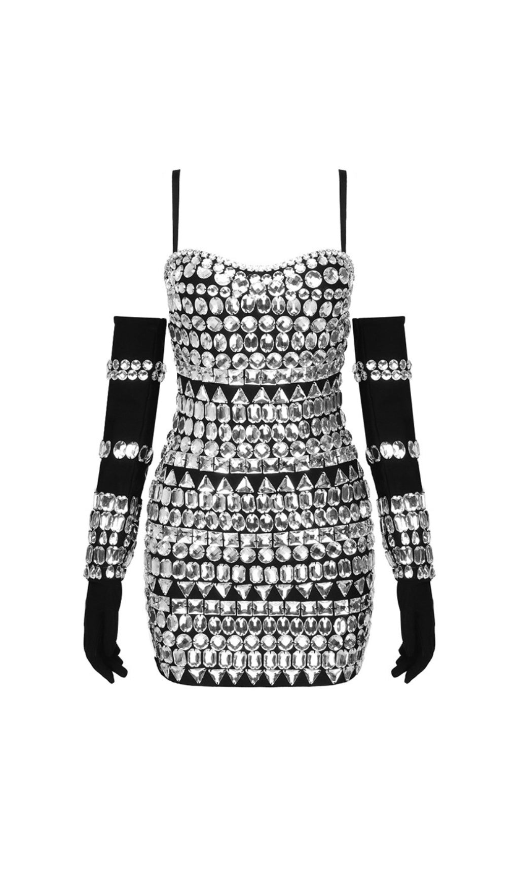 ecff517f12ab47781d2992b23486a6a1.jpeg Fashionslee Women Abdon Black Crystal Embellished Dress With Gloves