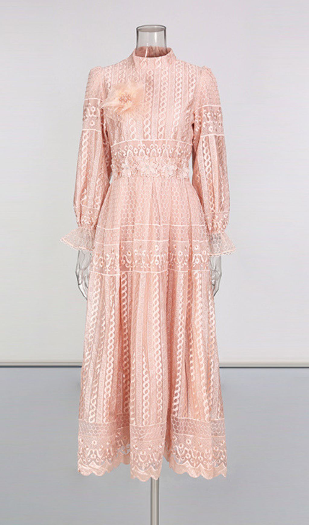 Fashionslee Women Ivah Flower Embroidery Long Sleeve Midi Dress
