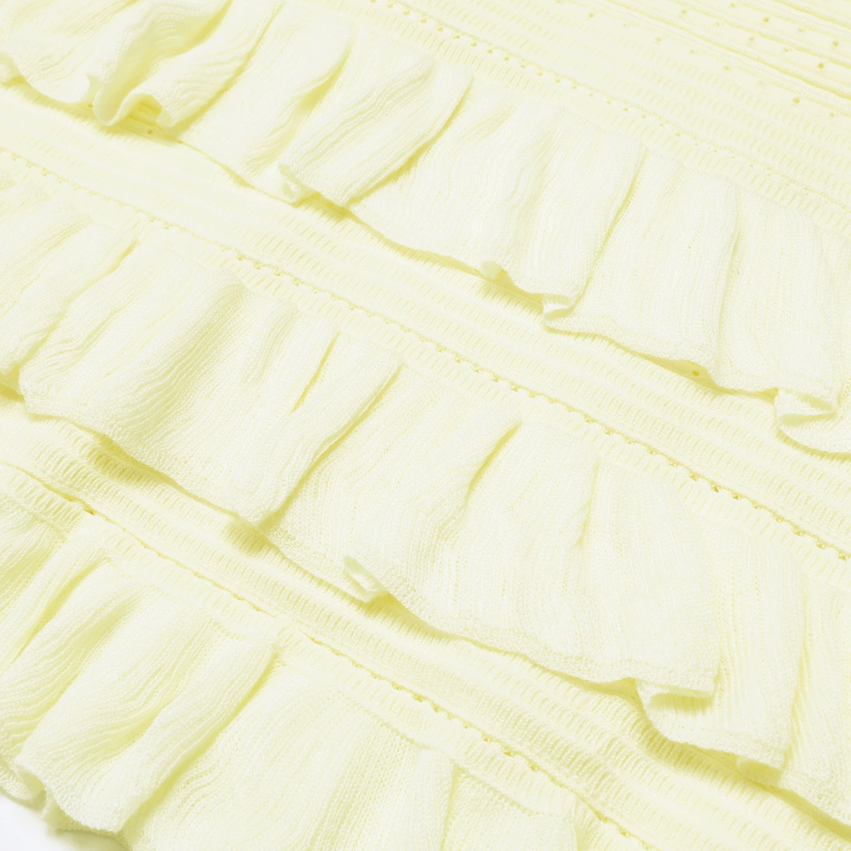 Fashionslee Women Kia Pale Yellow Short Sleeve Ruffle Midi Dress