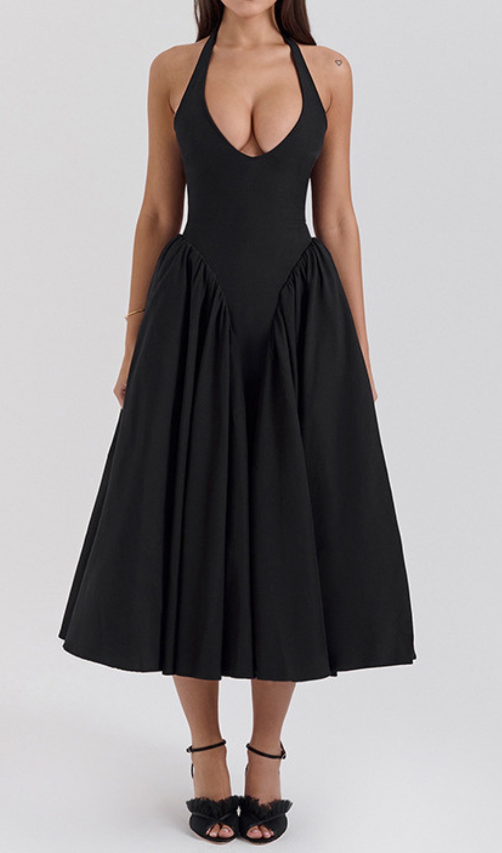 Fashionslee Women Dierdra Black Halter Midi Dress