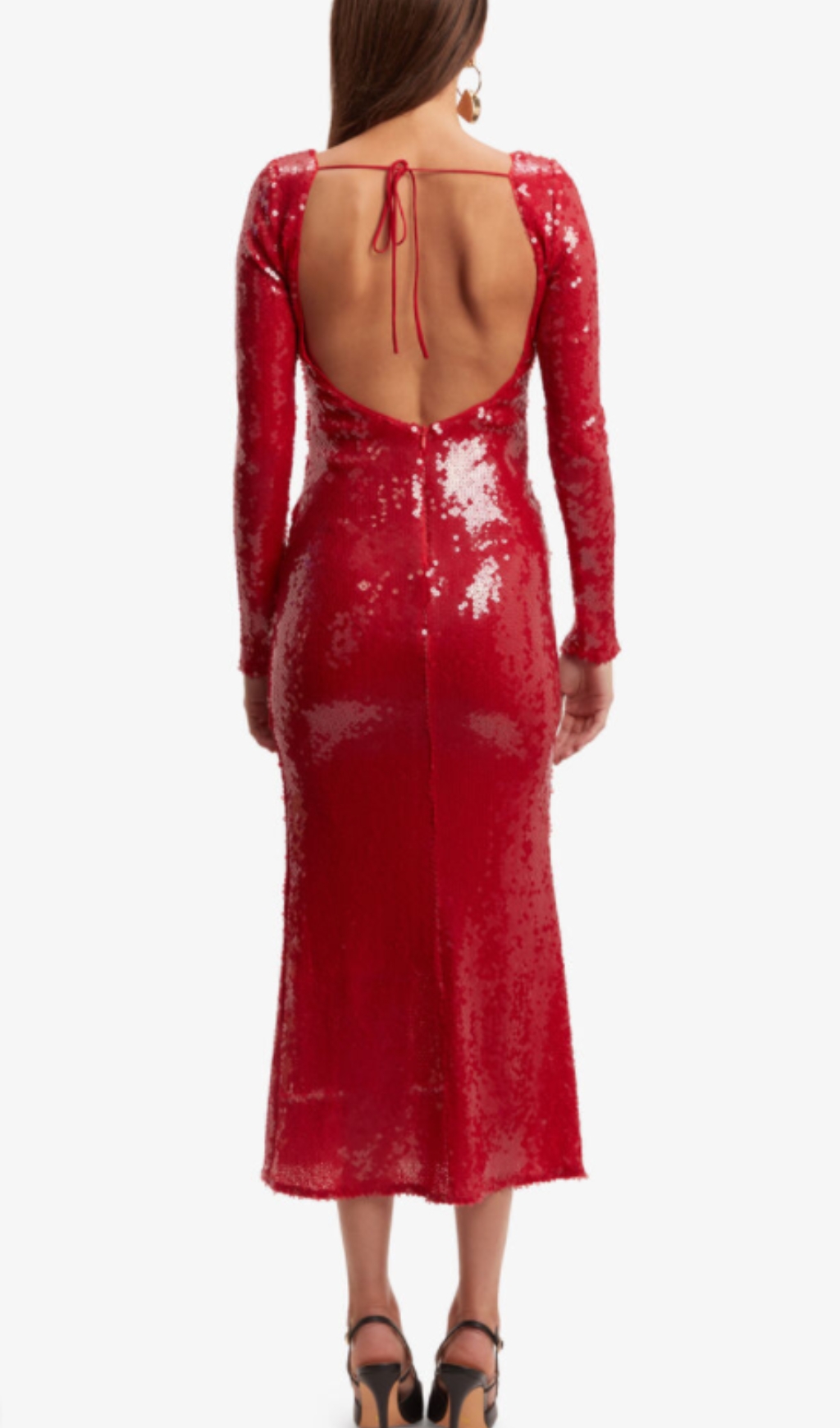Fashionslee Women Betsy Red Long Sleeve Sequin Midi Dress