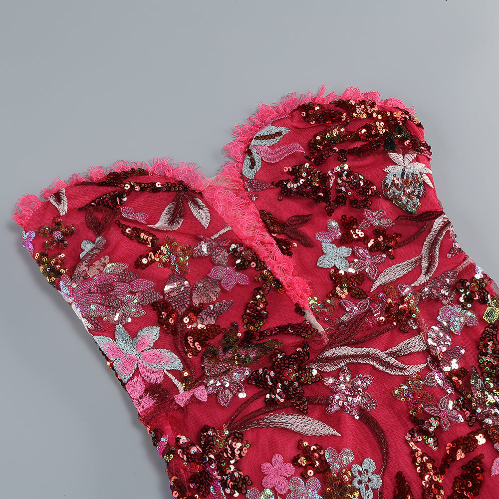 Fashionslee Women Buz Sequin Flower Embroidery Maxi Dress