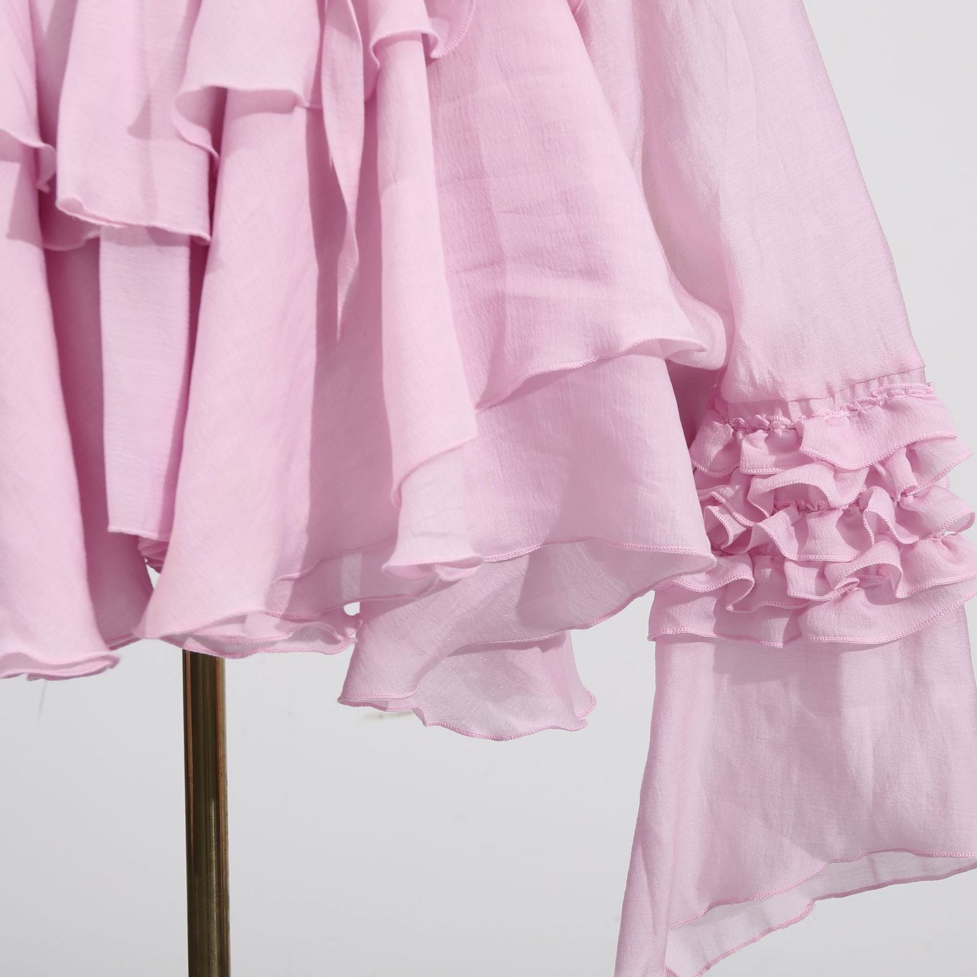 Fashionslee Women Fleur Pink Long Sleeve Ruffle Mini Dress