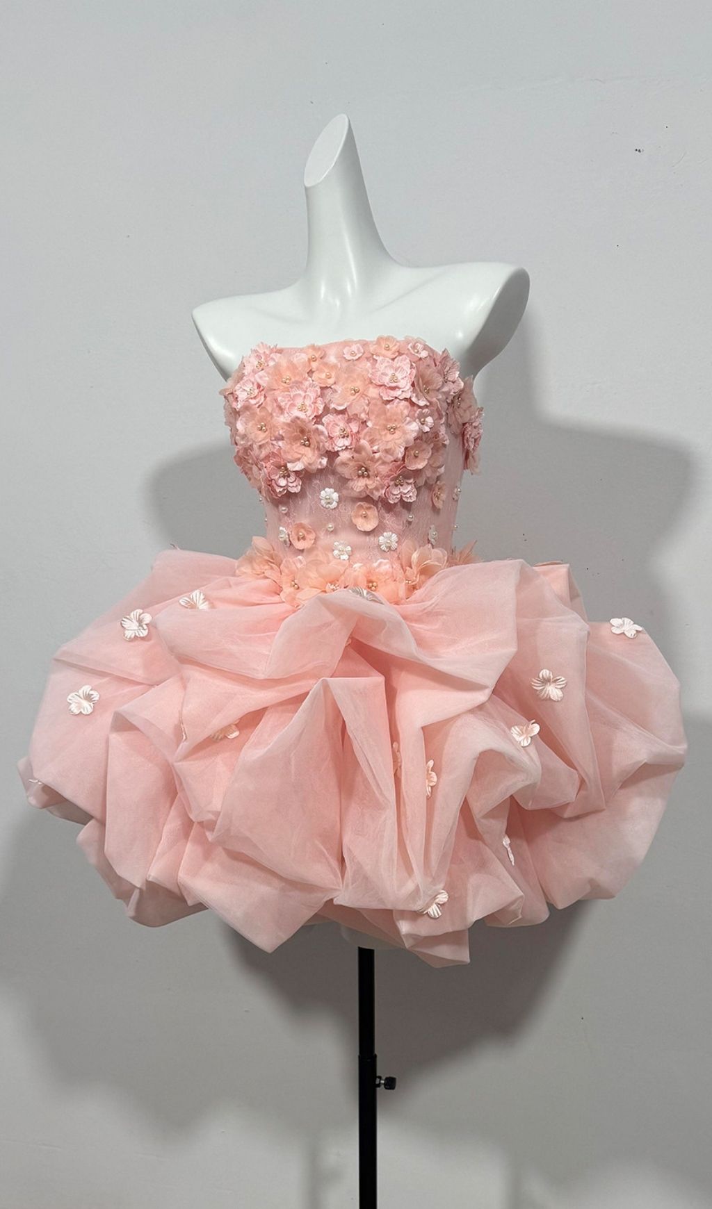 Fashionslee Women Krista Pink Strapless Flower Mini Dress