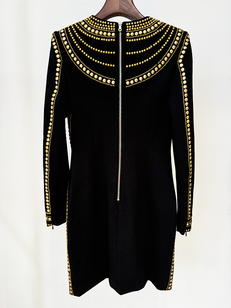 edbb08090e939824a224455022da1220.jpg Fashionslee Women Bran Black Gold Bead-Embroidered Mini Dress