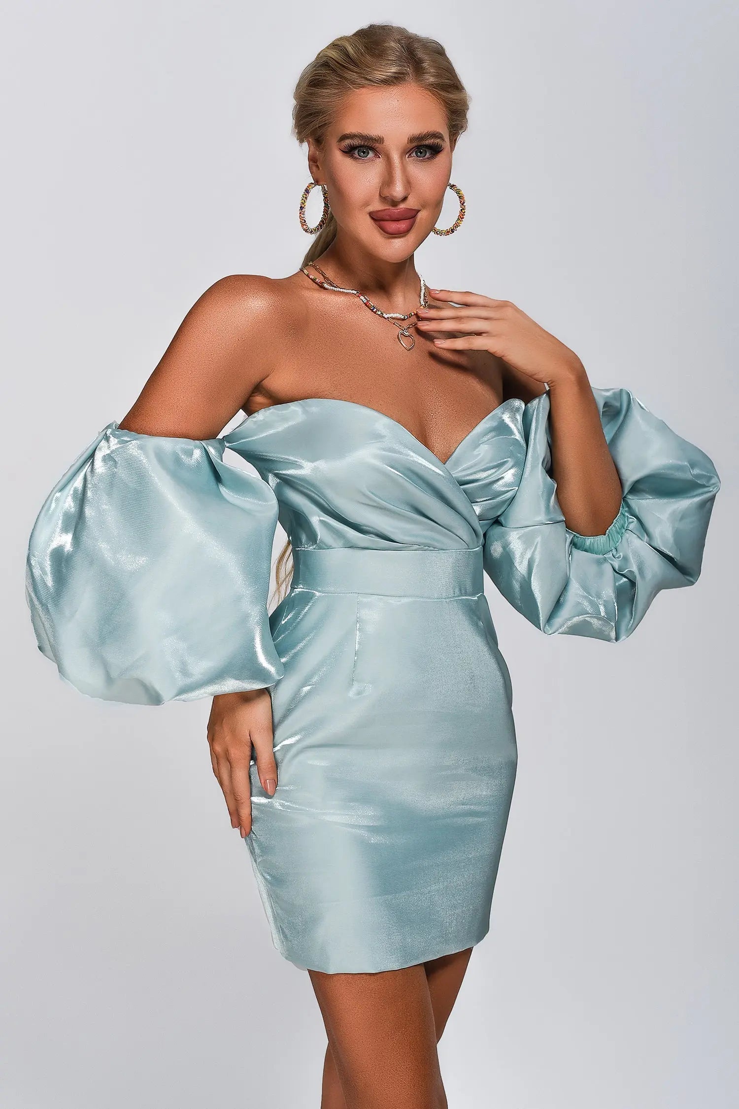 edbc7b10f3066fd1923015b18bd002ea.jpeg Fashionslee Women Alexandrine Puff Sleeve Mini Dress