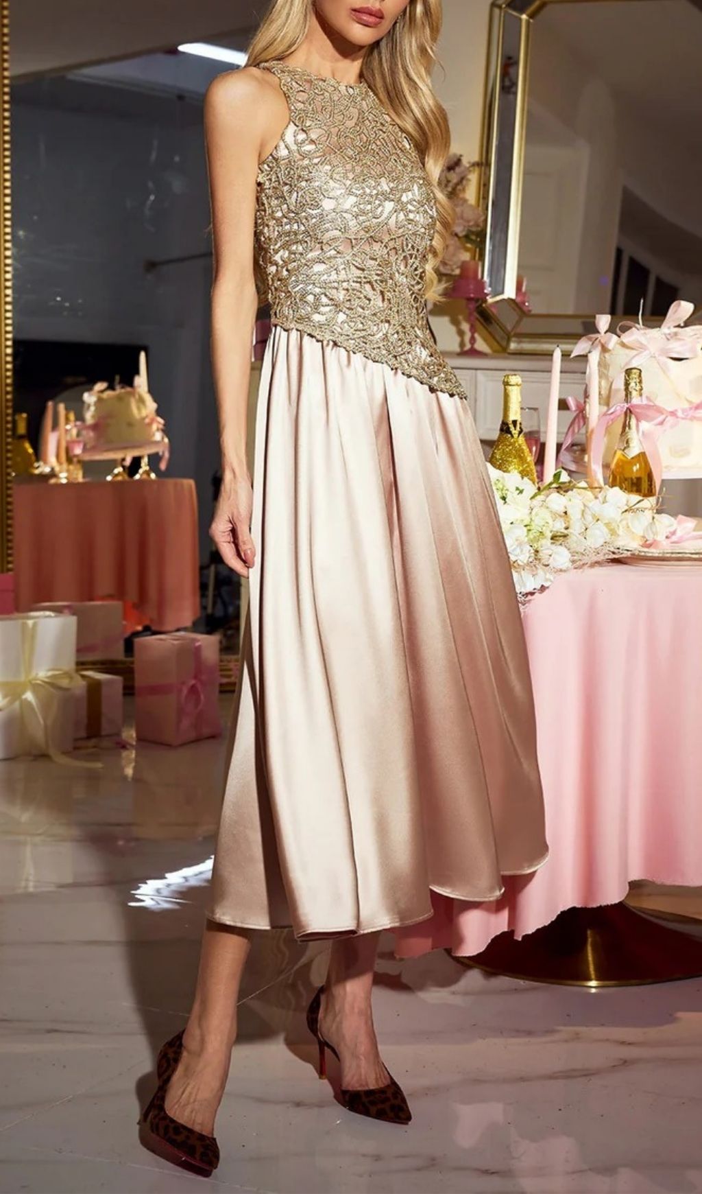 SLEEVELESS SATIN MIDI DRESS – TRENDING AESTHETIC - OWNCI