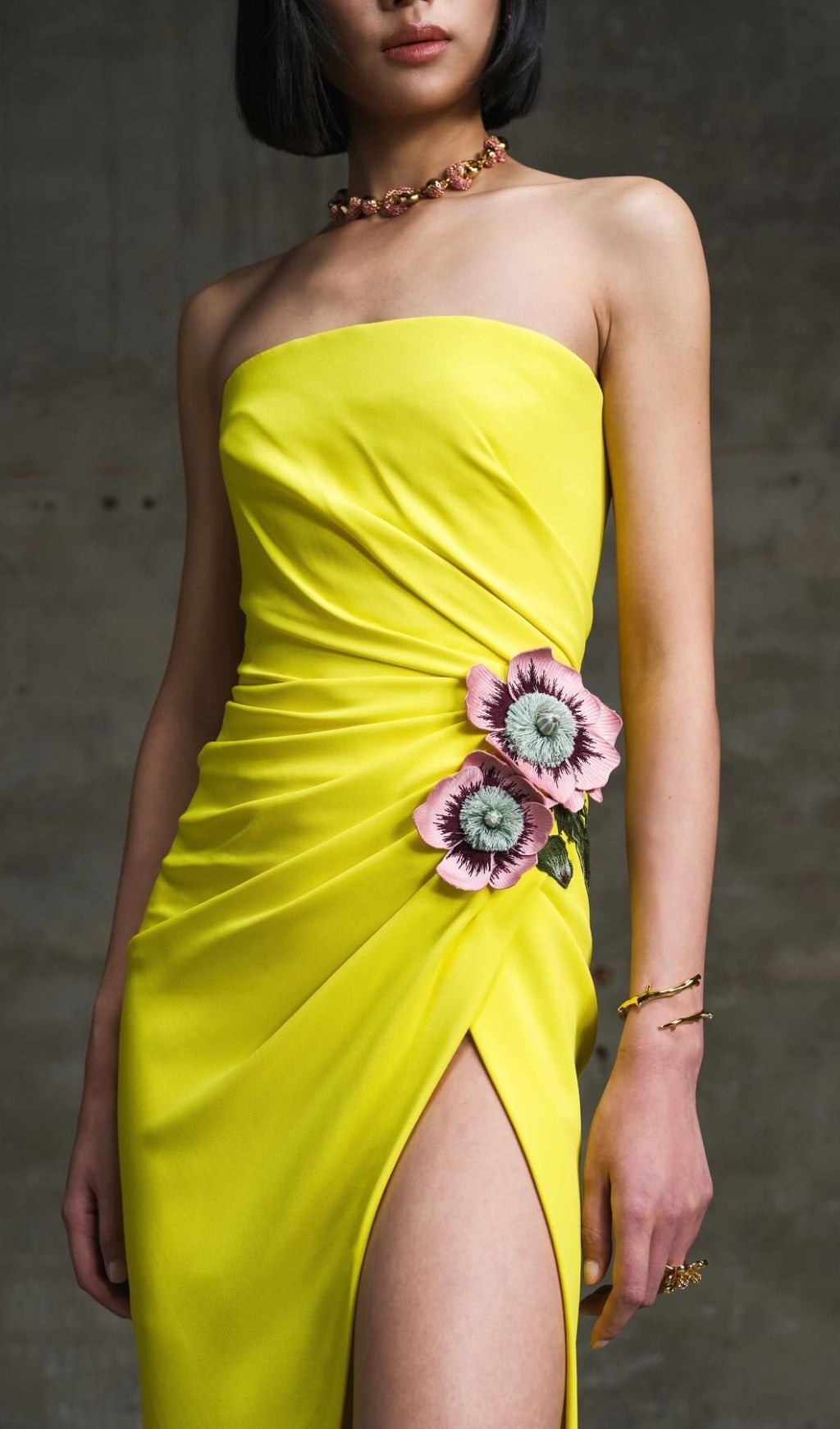 Fashionslee Women Atepa Yellow Flower Split Maxi Dress