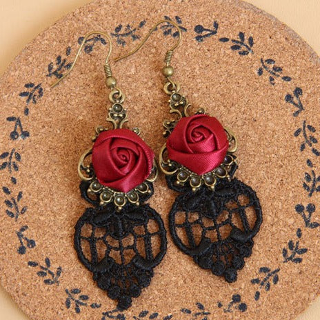 Fashionslee Women Hollow Lace Rose Earrings