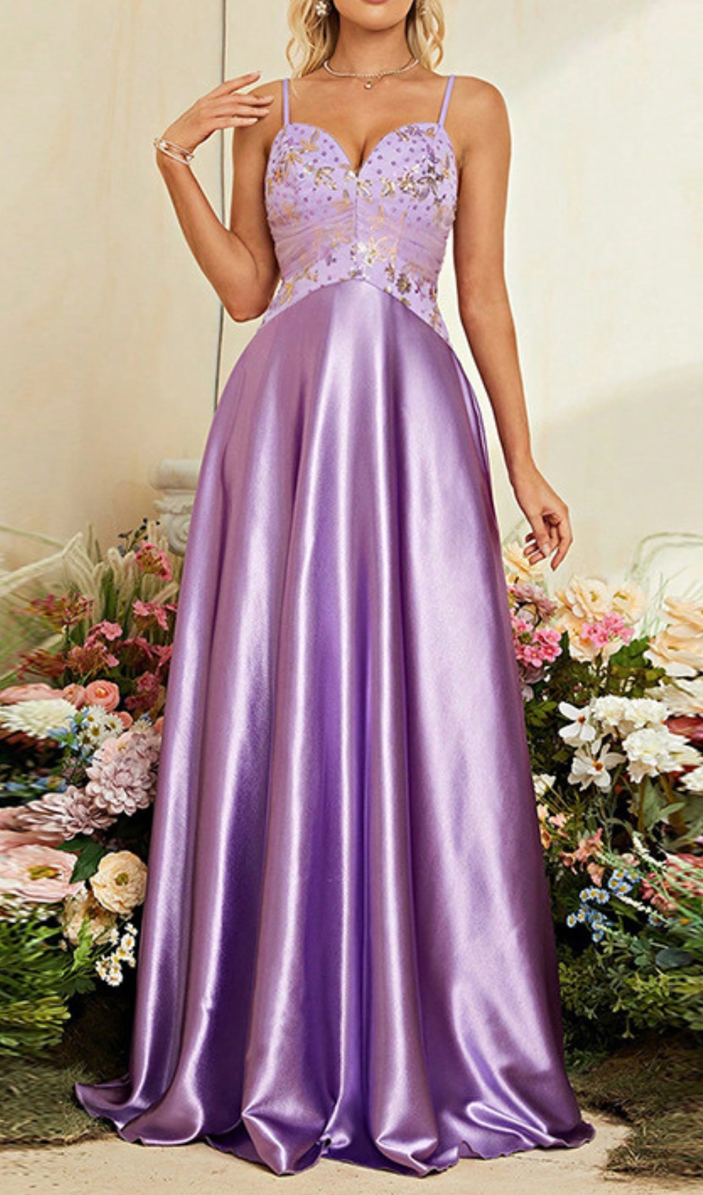 Fashionslee Women Dierk Purple V-Neck Sequin Maxi Dress
