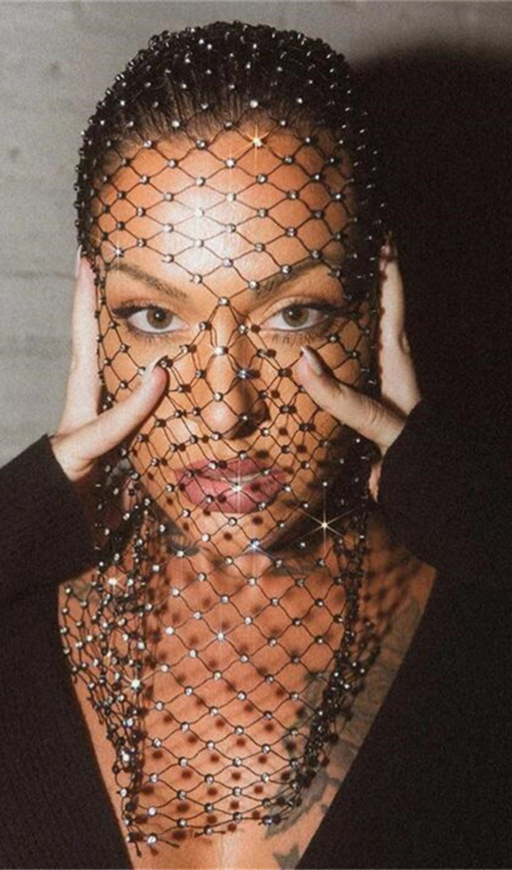 Fashionslee Women Rhinestone Fishnet Bandana