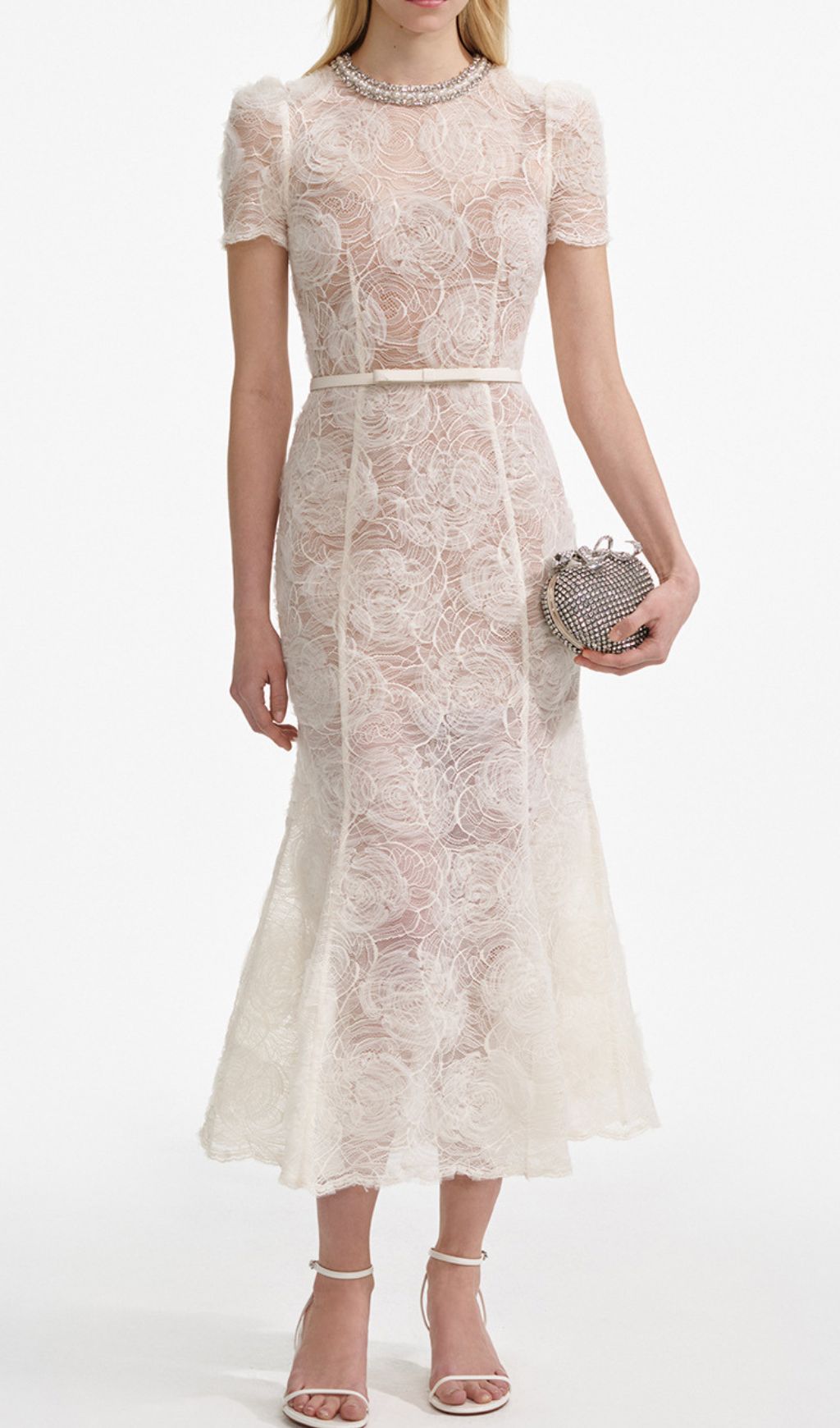 Fashionslee Women Finola White Lace Flower Midi Dress
