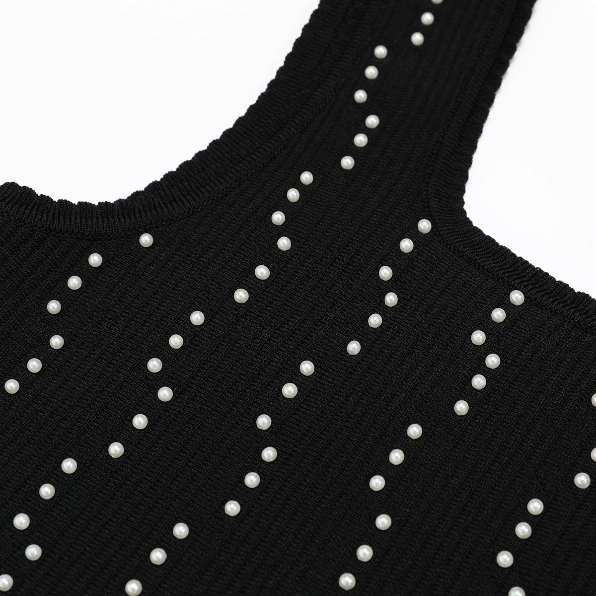 Fashionslee Women Kinneret Black Sleeveless Beaded Knit Mini Dress