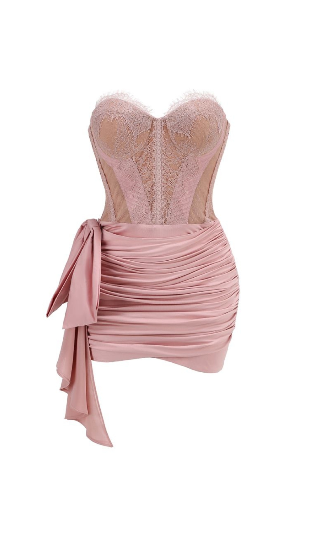 Fashionslee Women Bron Lace Strapless Corset Draped Mini Dress