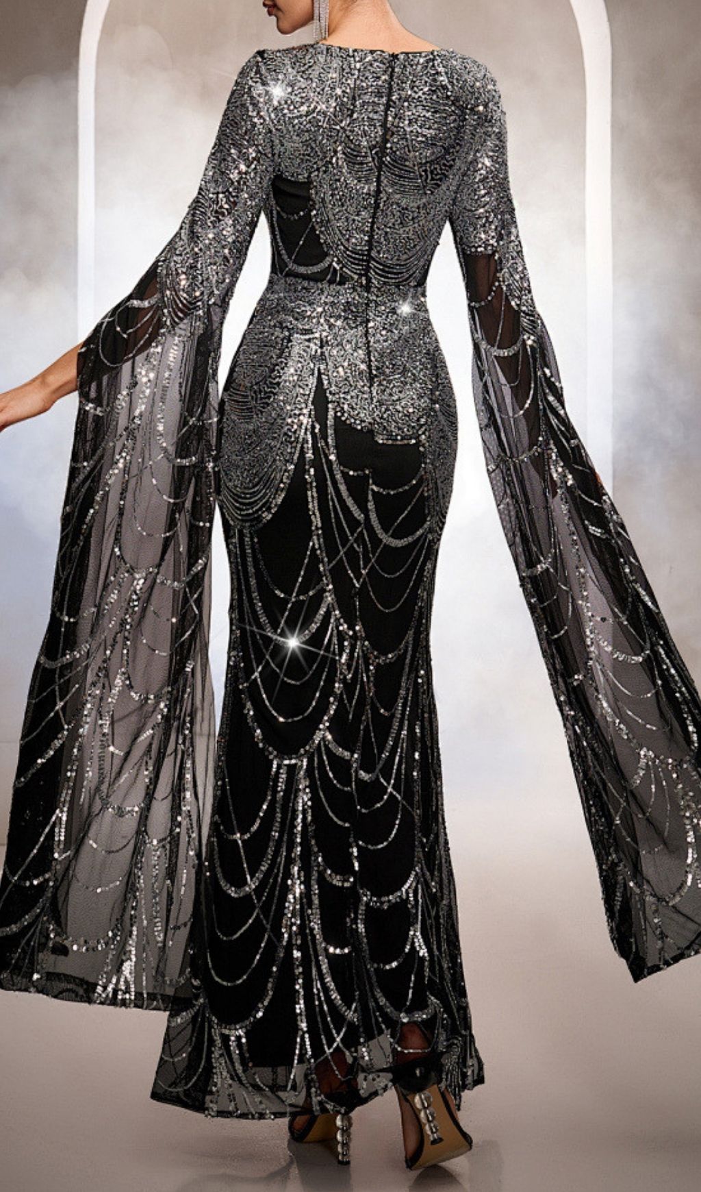 Fashionslee Women Kathryn Black Sequin Long Sleeve Maxi Dress