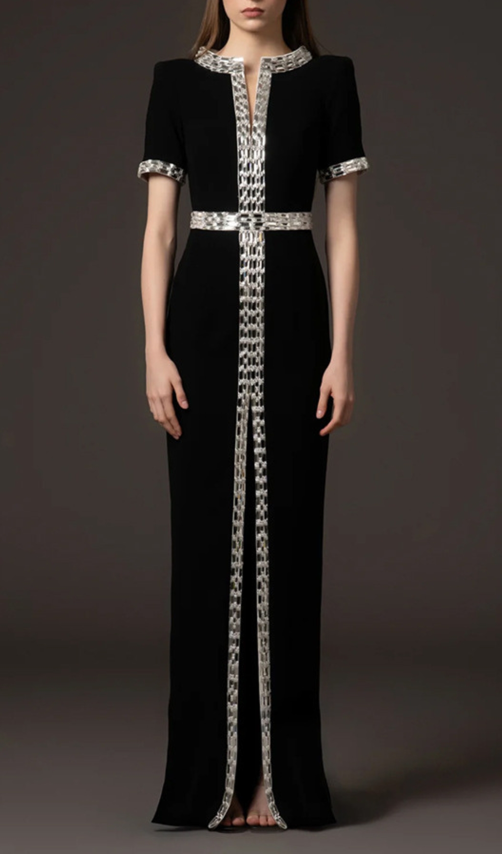 Fashionslee Women Euterpe Black Crystal Maxi Dress