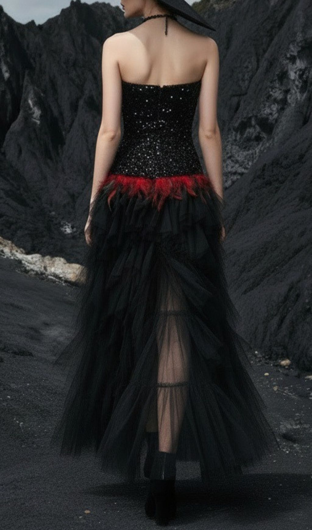 Fashionslee Women Jainna Black Strapless Sequin Mesh Maxi Dress