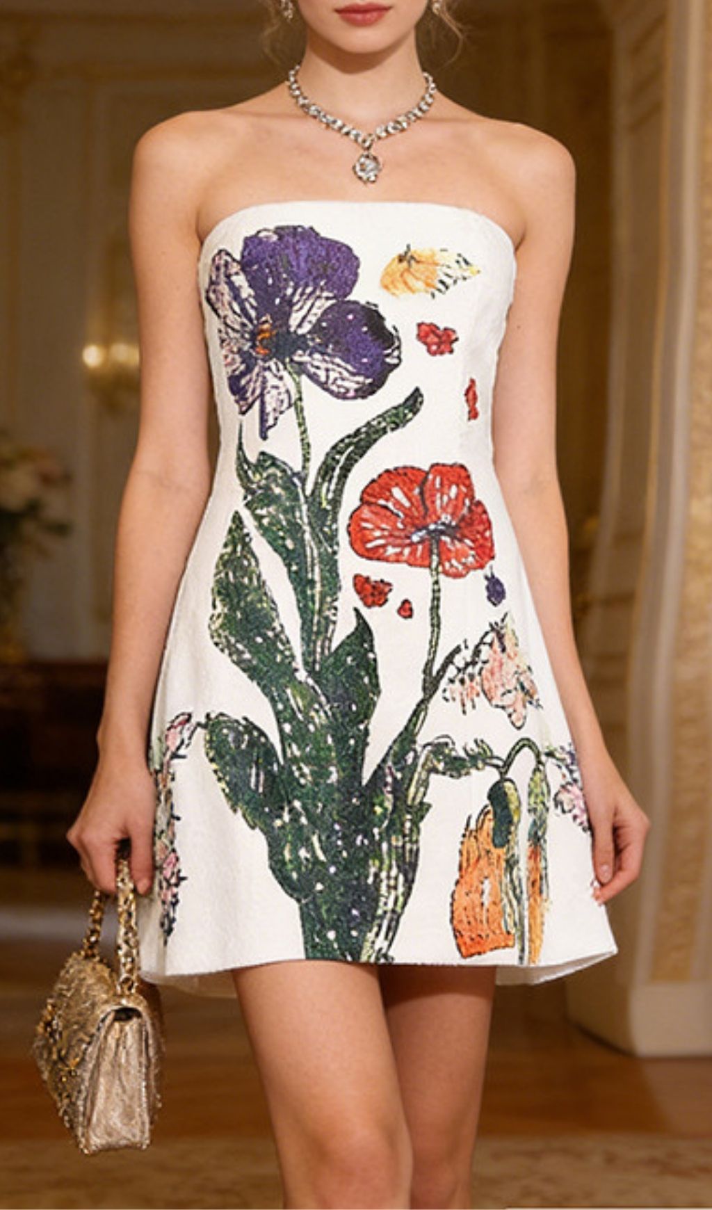 Fashionslee Women Kenley White Strapless Flower Mini Dress