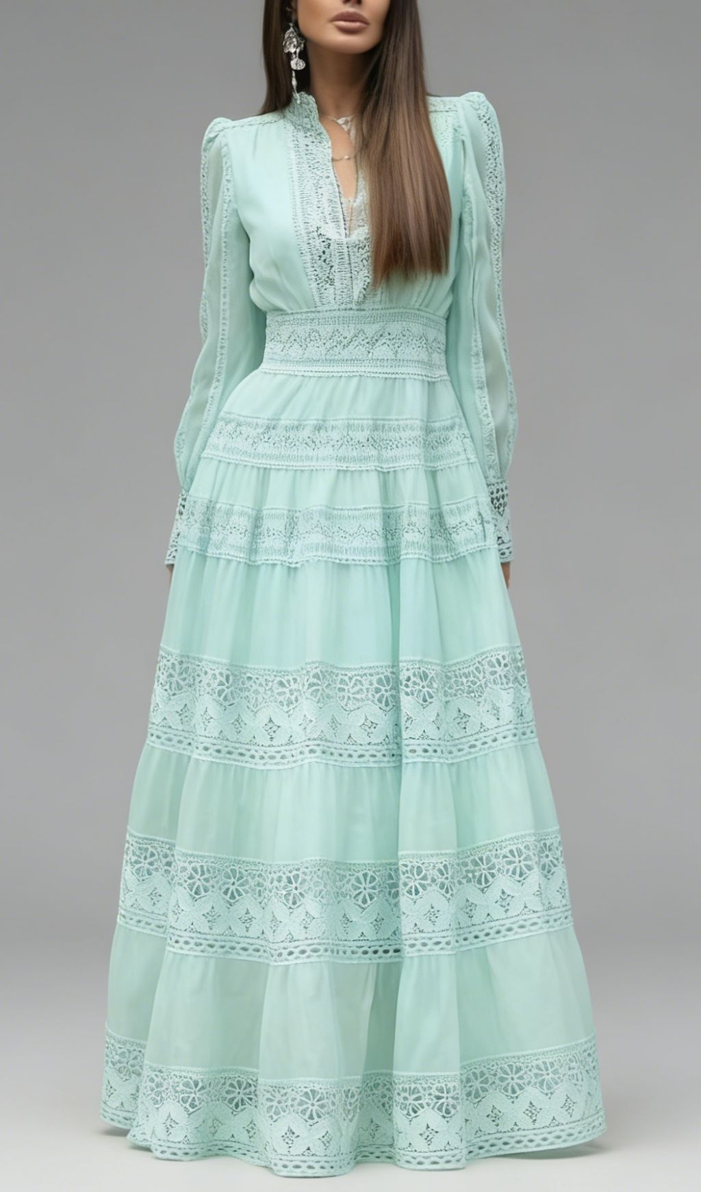 Fashionslee Women Kamara Green Long Sleeve Maxi Dress