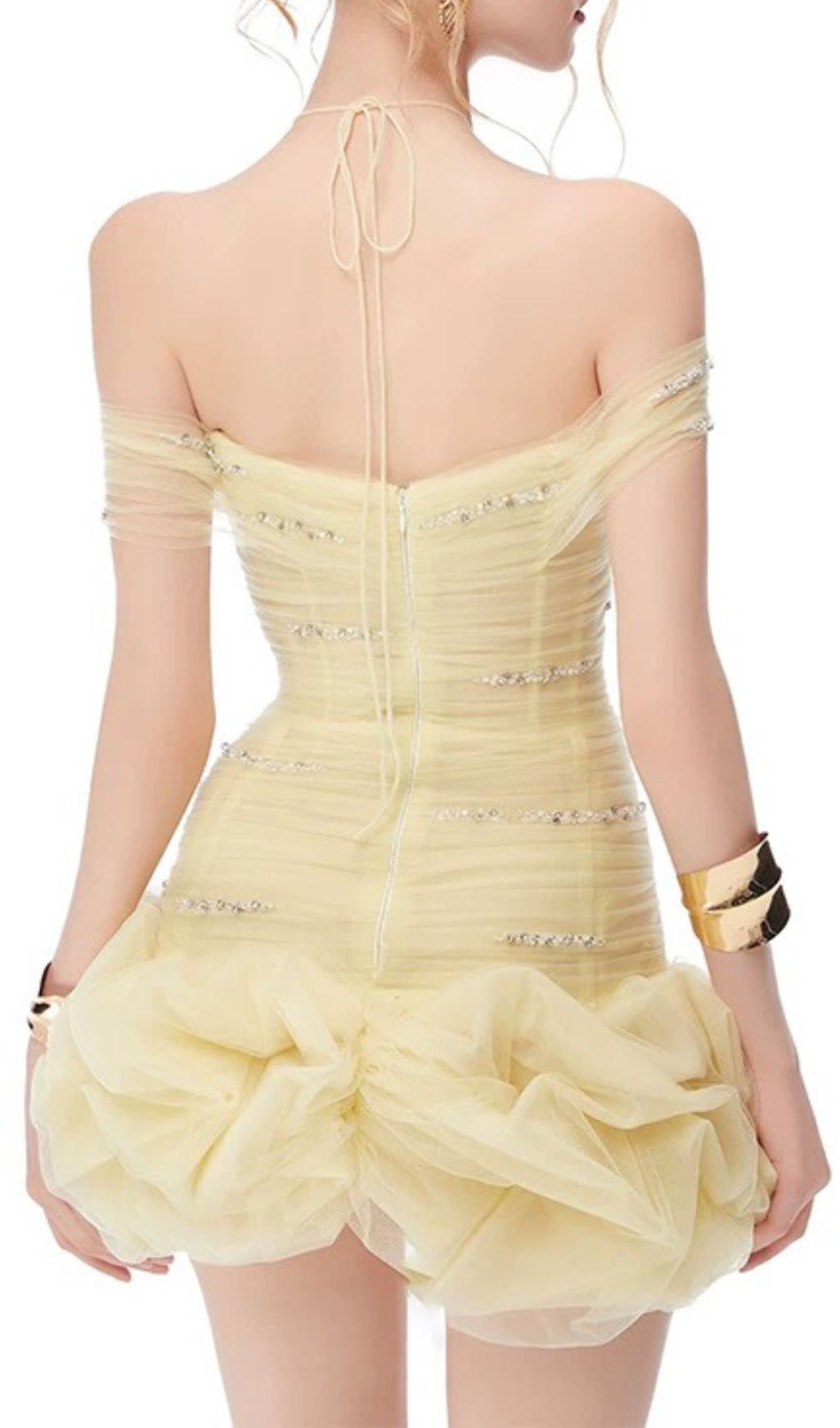 eff1fe8b106236f087683bb297dff8a6.jpg Fashionslee Women Hania Yellow Mesh Corset Mini Dress