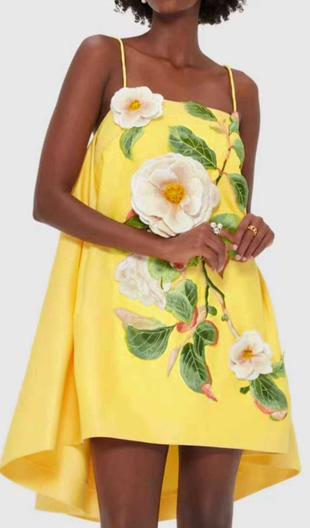 Fashionslee Women Fina Yellow Flower Embroidery Mini Dress