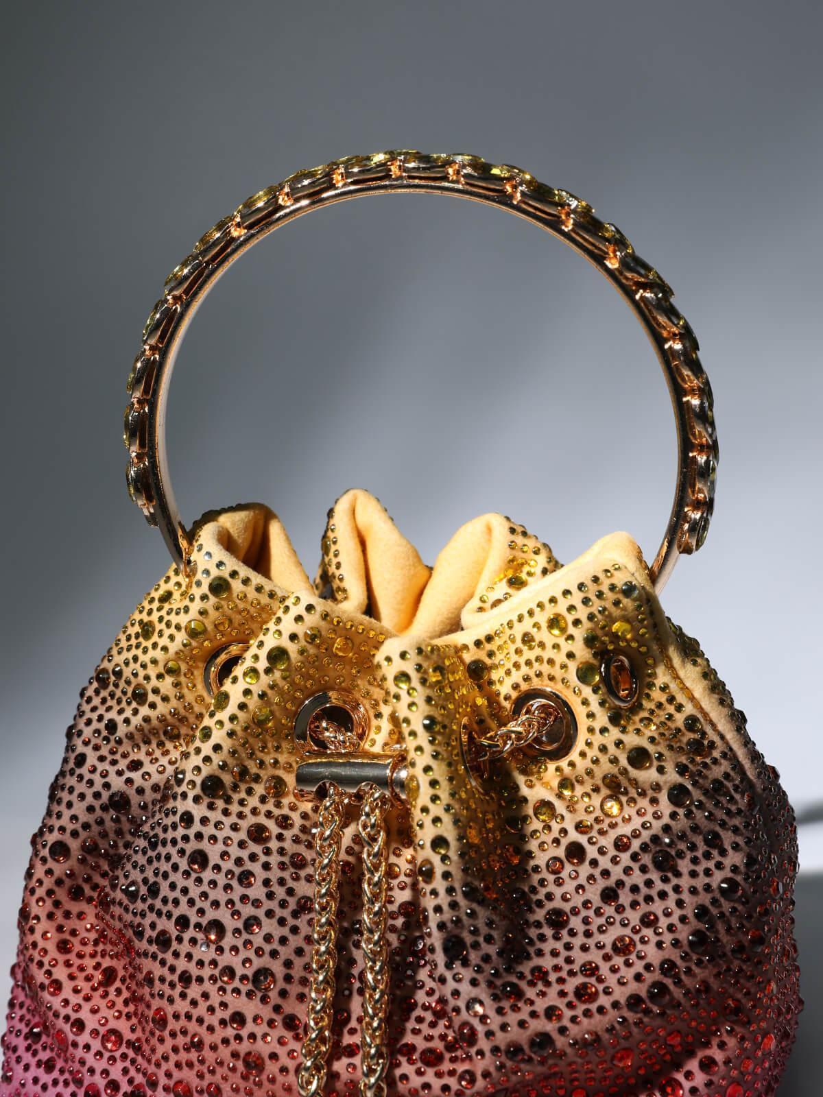 Fashionslee Women Crystal Embellished Bucket Bag In Ombre