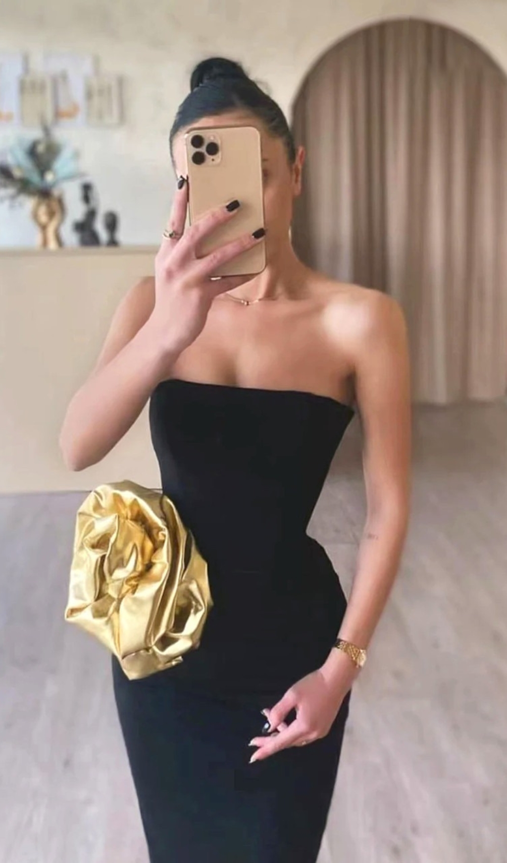 Fashionslee Women Brycen Black Strapless Rose Detail Maxi Dress