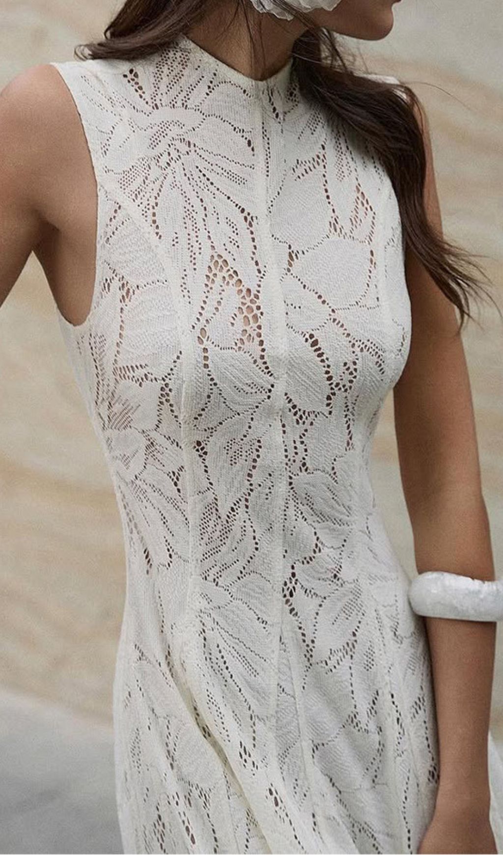 Fashionslee Women Flo White Leaves Lace Embroidery Maxi Dress