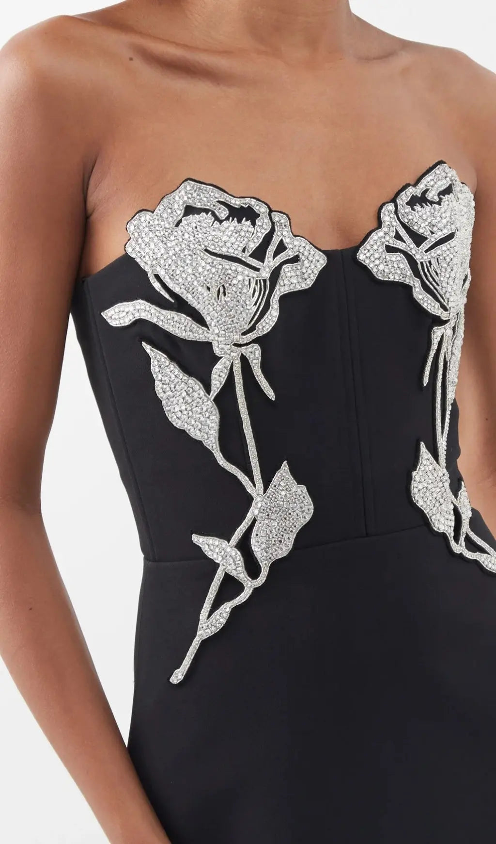 Fashionslee Women Crystal Flower Maxi Dress In Black