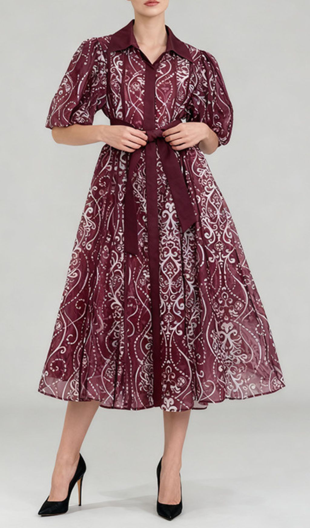 Fashionslee Women Inci Puff-Sleeve Printed Midi Dress