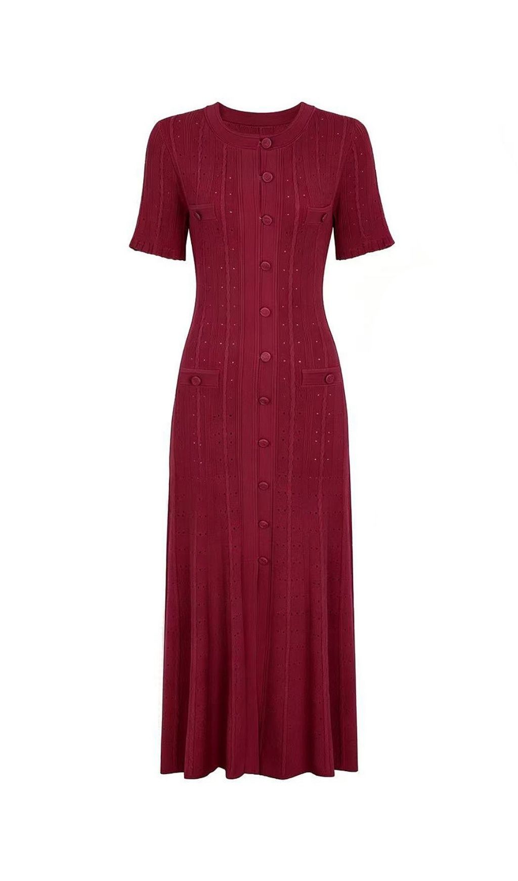 Fashionslee Women Kilenya Wine Knit Short Sleeve Midi Dress