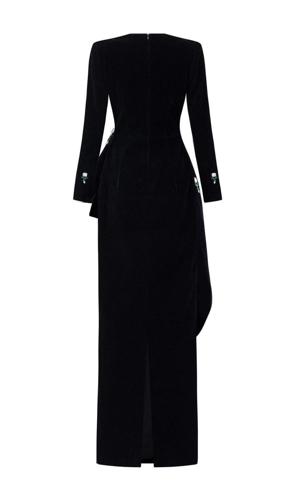 Fashionslee Women Hedya Black Crystal Long Sleeves Maxi Dress