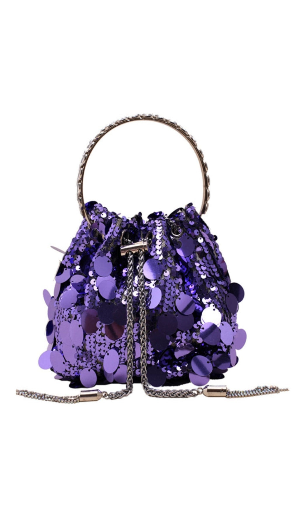 Fashionslee Women Embellished Sequin Disc Bucket Bag In Purple