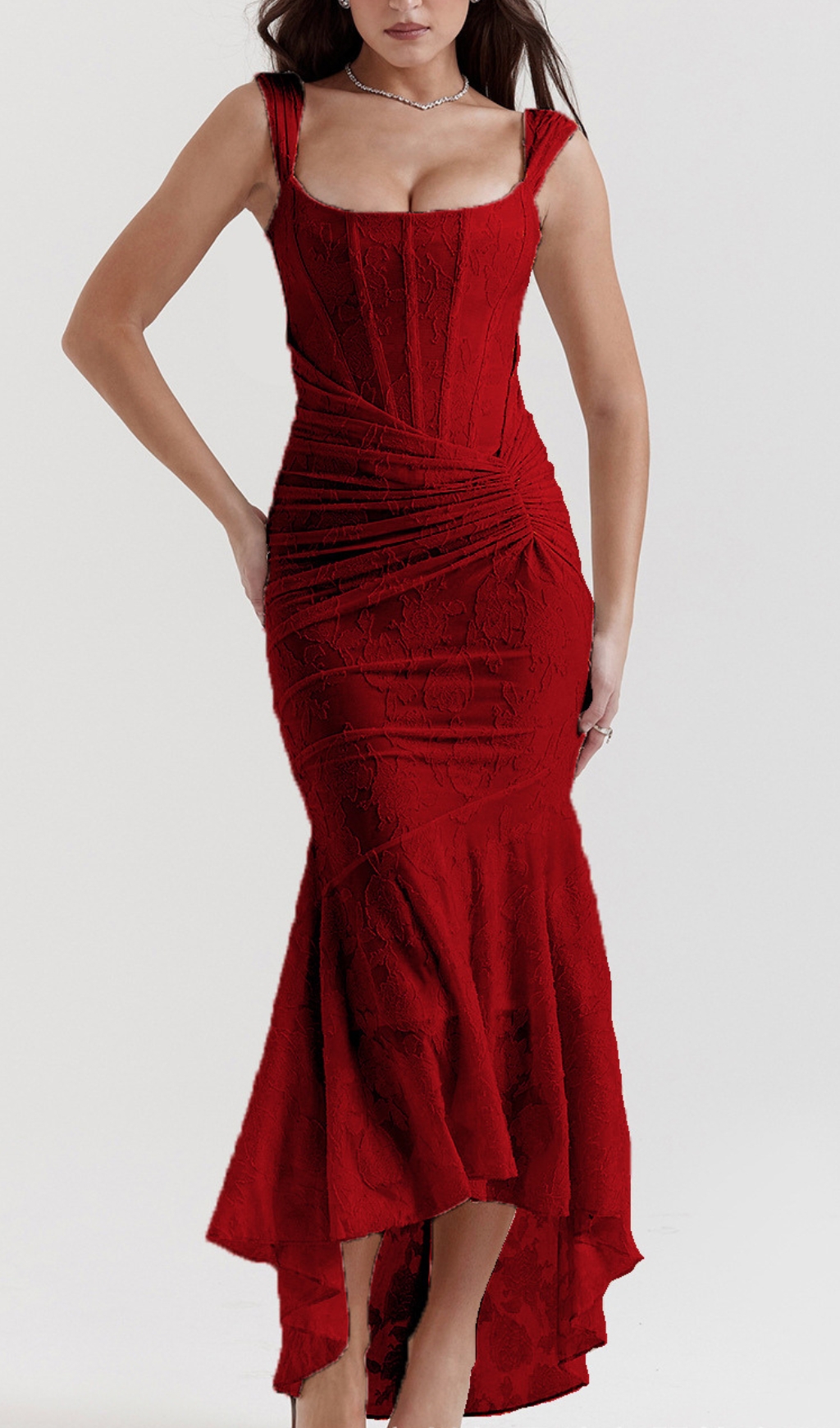 Fashionslee Women Anaëlle Red Floral Corset Maxi Dress