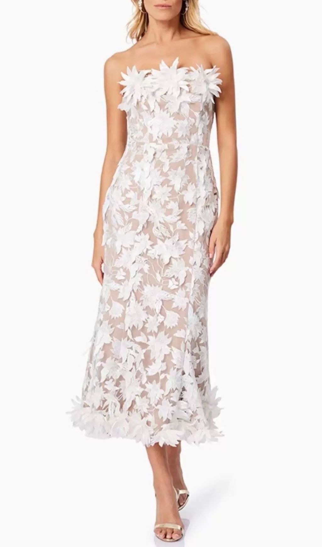 Fashionslee Women Derya White Strapless Flower Midi Dress