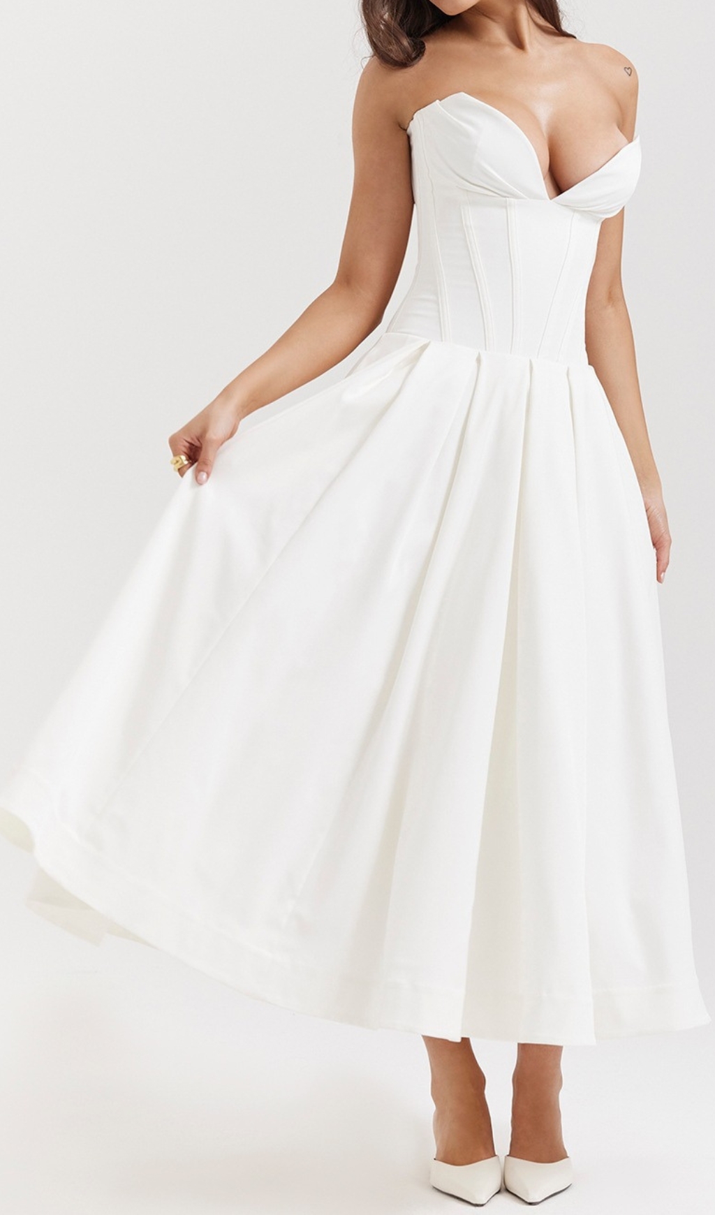 f120b6359ebf1da828e196297a32b520.jpg Fashionslee Women Devani White Strapless Corset Midi Dress